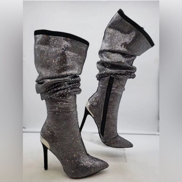 Bebe Rhinestone Beaded Thigh-Hi Boots Size 7 - Picture 1 of 13